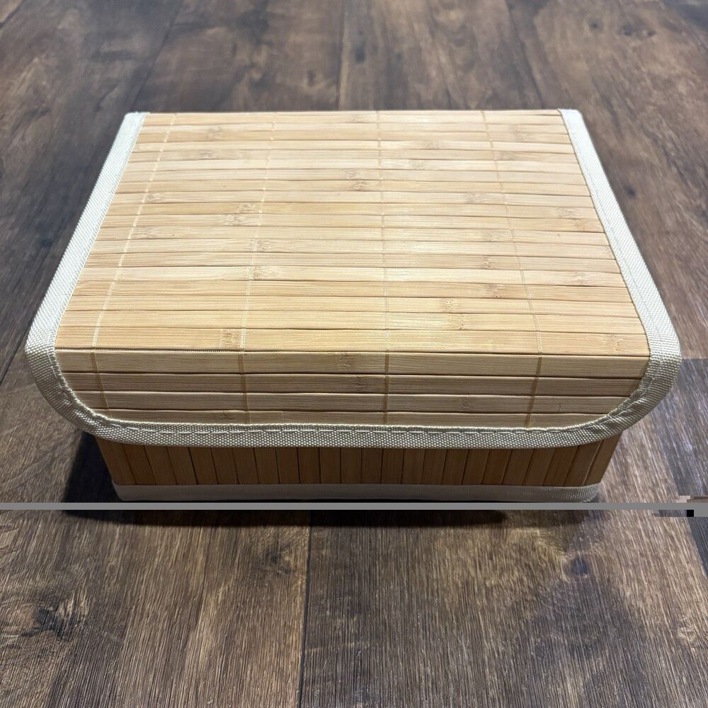 Dwell Studio Bamboo Lidded Storage Basket Box Natural Woven Rope Handles